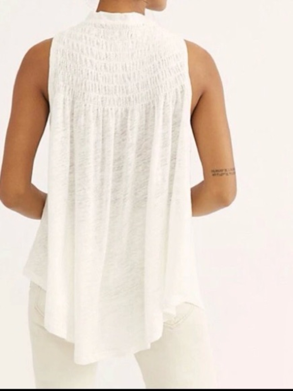 Free People WE THE FREE New to Town Linen Blend Top Smocked Boho XS Ivory
